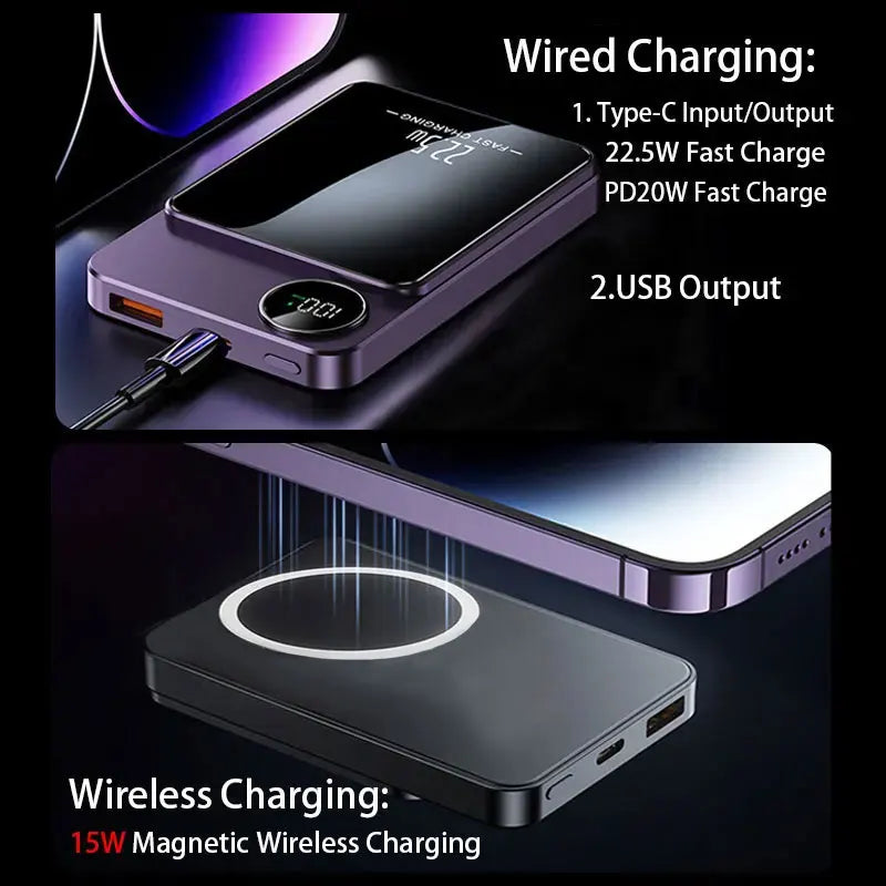10000mAh Magnetic Wireless Power Bank 22.5W for MagSafe Fast Charging Portable Battery Charger Cases for iphone Samsung Xiaomi