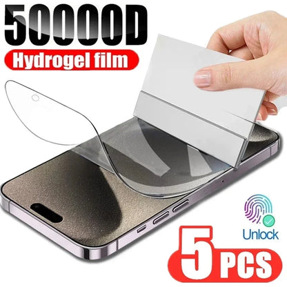 5 Pcs Hydrogel Film For iPhone 17 16 16e 15 14 13 12 11 Pro Max Plus 12 13 Mini 7 8 Plus SE XR XS Full Cover Screen Protector