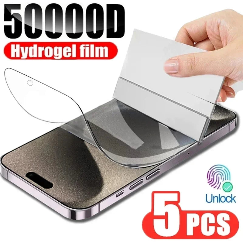 5 Pcs Hydrogel Film For iPhone 17 16 16e 15 14 13 12 11 Pro Max Plus 12 13 Mini 7 8 Plus SE XR XS Full Cover Screen Protector