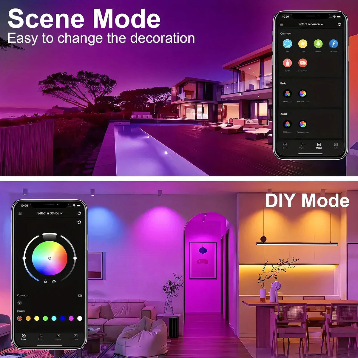 200FT RGB LED Strips Light, with 44-key Remote Control and App Control, Color-hanging LED Strips Set, RGB Music Synchronous Lighting, Suitable for Rooms, Home Decoration