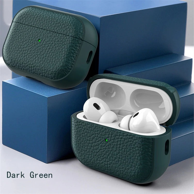 Litchi Leather Case For AirPods 4 3 2 1 Business Earphones Cases For Apple AirPods Pro 1st 2nd Gen Cover Headset Shell With Hook