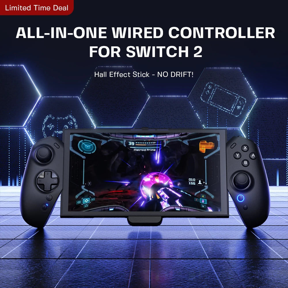 ECHTPower Wired Switch 2 Controller, Hall Effect No Drift, 9-Axis Gyro, Native C Button, 4 Programmable Back Buttons, Adjustable Kickstand, Game Card Slots, RGB Indicator
