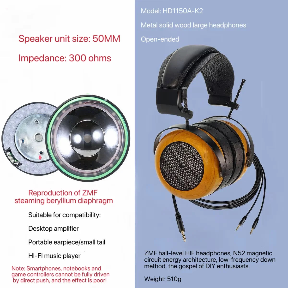 Closed-back Music Analysis Over-ear Headphones with 50mm Bio-diaphragm Monitoring Headsets