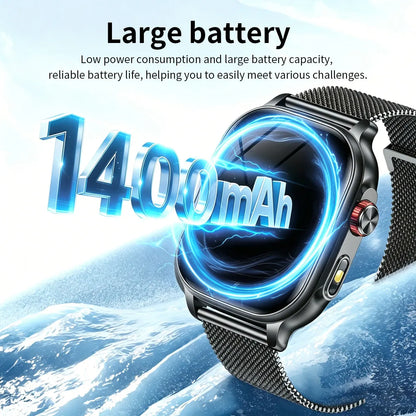 New1400mAh Large Battery Smart Watch 5ATM Waterproof LED Flashlight 100+ Sports Modes Heart Rate Fitness Tracker Men Smart Watch