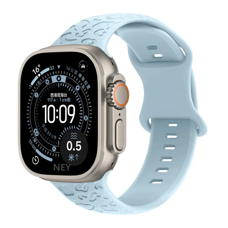Engraved Strap For Apple Watch Band ultra 49mm 41mm-44-42mm 46mm Sport Silicone Leopard bracelet iWatch Series 11 10 9 8 7 se 6