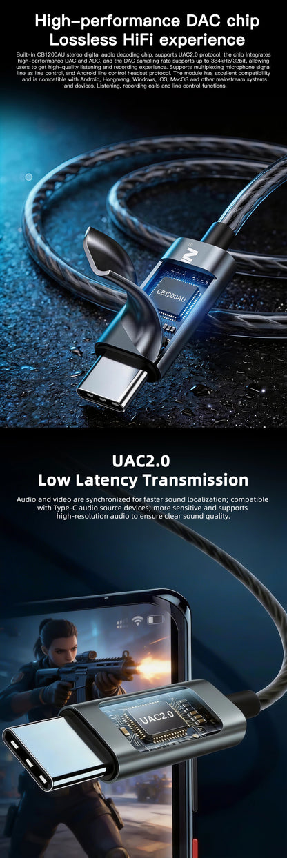 KEYSION Type-C HiFi Game In-Earphone EQ Adjustment 32bit/384kHz DAC Hardware Decoding Heaphone USBC Phone Wired Headset with Mic