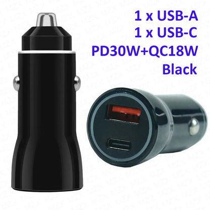 MZX 60W 48W 30W Duar Car Charger PD USB A Type C Smart Quick Charge 12V 24V Cigar Lighter Ultra QC 3.0 Charging for Cell Phone