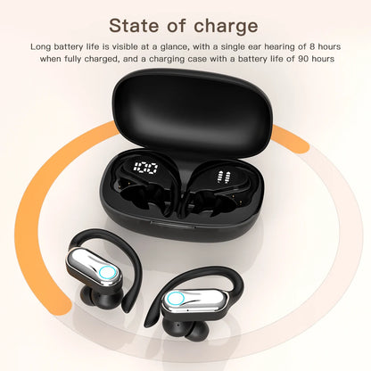 TWS Bluetooth Earphones With Microphones Sport Ear Hook LED Display Wireless Headphones HiFi Stereo Earbuds Waterproof Headsets
