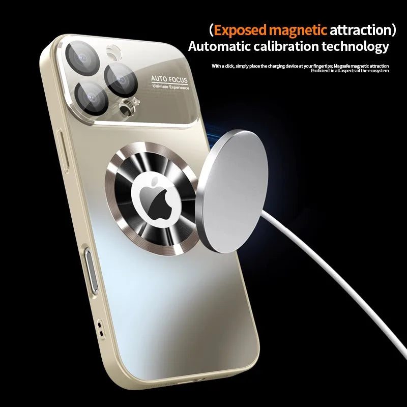 Luxury Glass Camera Lens For Magsafe Magnetic Wireless Charge Case For iPhone 18 16 17 11 12 13 14 15 Pro Max Shockproof Cover