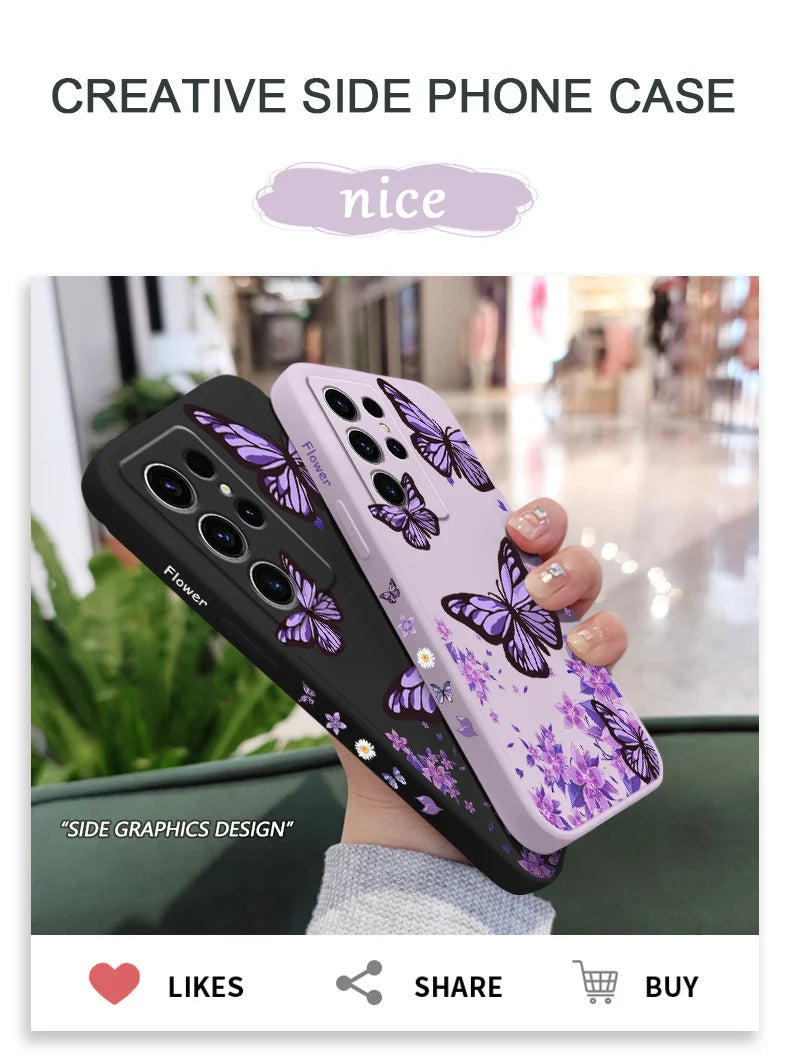 Dreamy Butterfly Phone Case For Samsung Galaxy S25 S24 S23 S22 S21 S20 Ultra FE S10 S10E Plus Note 20 Ultra Silicone Cover