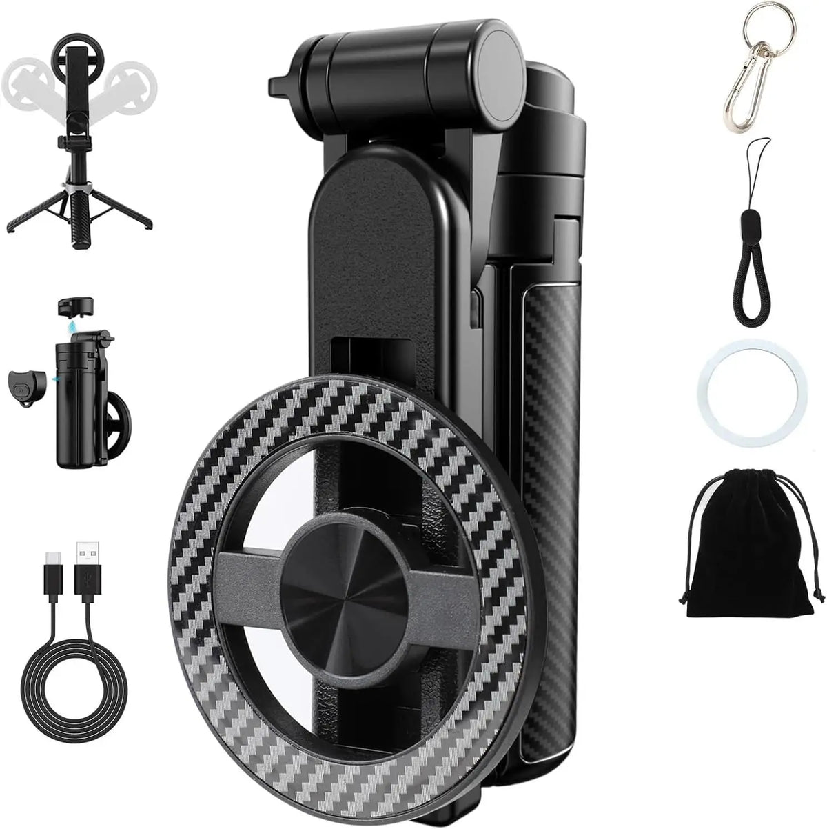 4-in-1 Multifunctional Magnetic mini Selfie Stick with 360° Rotation Wireless Bluetooth Control Magnetic Phone Holder