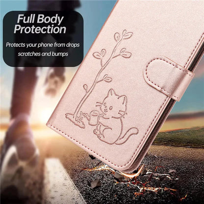 Cats & Trees Pattern Leather Phone Case For VIVO Y39 Y29 Y19S Y38 Y78+ Y17S Y27 Y36 Y16 Y56 5G Wallet Flip Cover Card Holder Bag