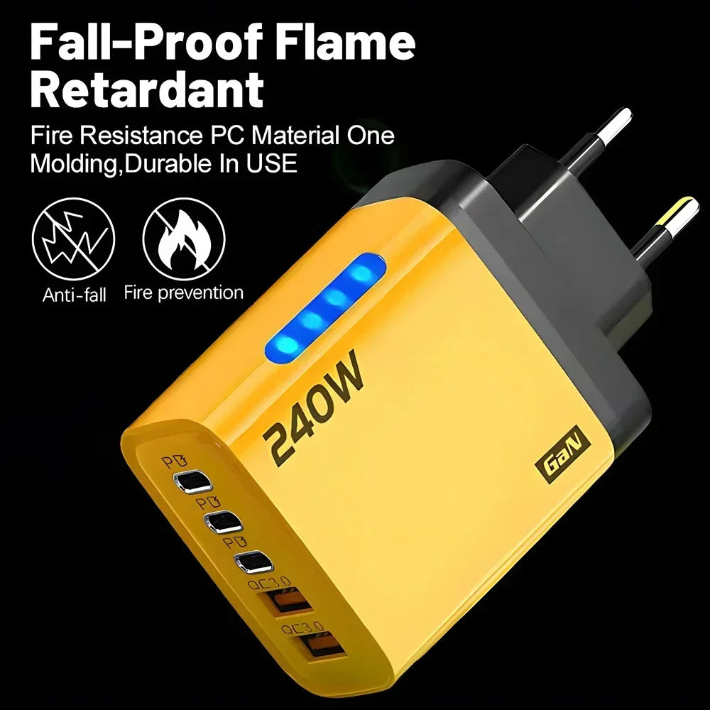 240W USB C Phone Charger Fast Charging Wall Adapters 100W 6A 3 In 1 USB-A to 3 ×Type-C Data Cables For iPhone 15 Samsung Xiaomi