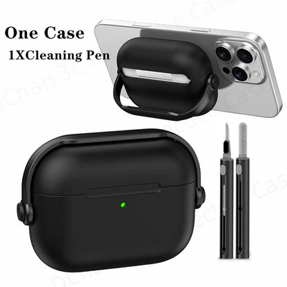 For AirPod Pro3 Case With Lock Shockproof Protective Cover with Cleaner Kit For Airpod 4 Case For AirPods Pro 3 Phone Stand Case