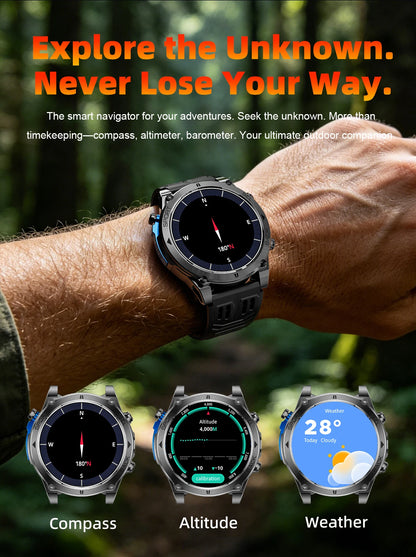 T-RX4 Ultra GPS Outdoors Military Smart Watch Men 1.7" AMOLED Compass 10ATM Waterproof 850mAh Battery Bluetooth Call Smartwatch