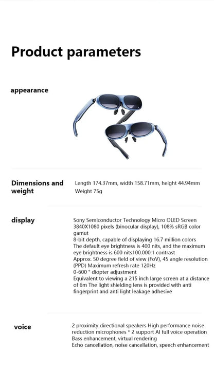 Rokid Max AR 3D Smart Glasses Station Overseas Global Version Micro OLED 215' Max Screen FoV Viewing For Video Games