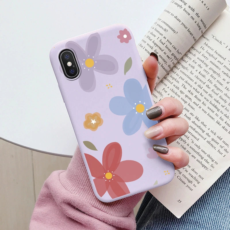 Flowers Funda For Phone Case iPhone X XS MAX XR Capa Soft Silicone Cute Cat Bear Back Cover For iPhone XR Bumper Women Anti-Fall