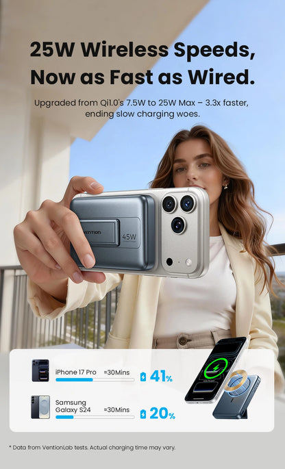 Vention Qi2.2 25W Power Bank 10000mAh 45W For Magnetic Wireless Portable Charger Battery for iPhone Samsung