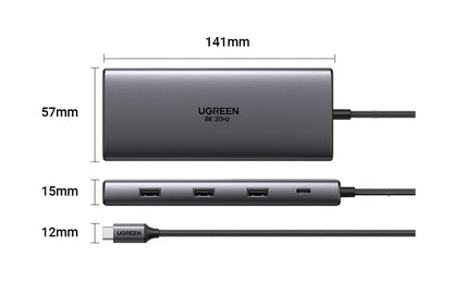 UGREEN Dual HDMI USB-C HUB 8K 4K HDMI Adapter 10 in 1 Splitter with RJ45 USB3.0 PD 100W Dock for MacBook Pro Air Laptop USB HUB