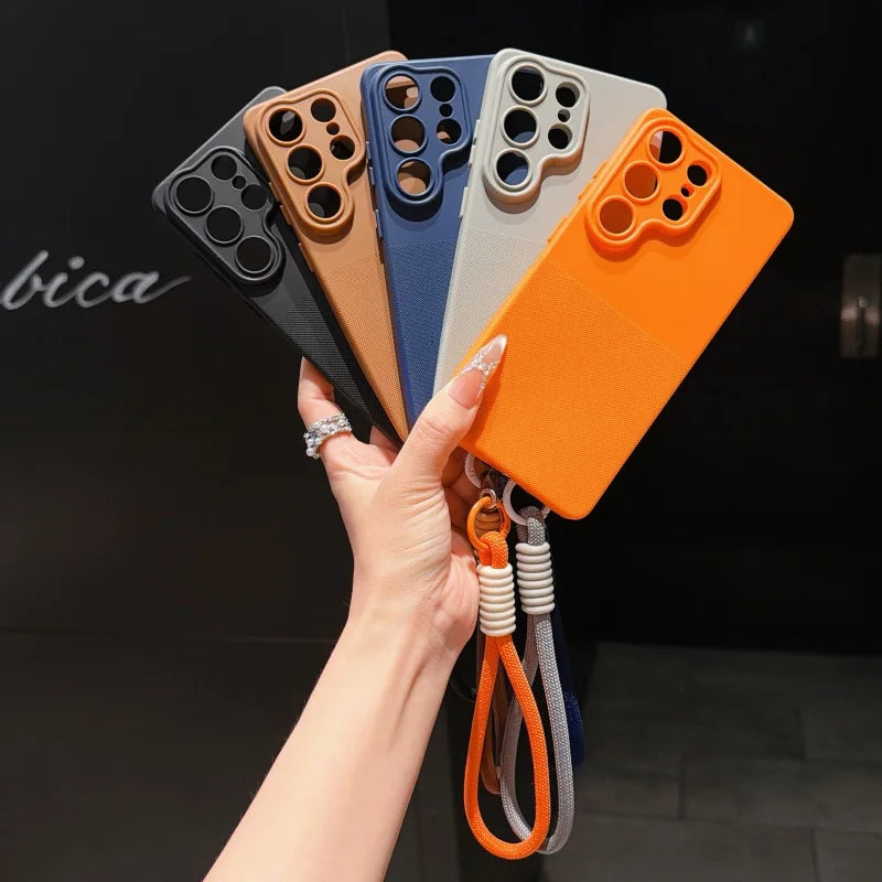 For Samsung Galaxy S26 S23 S24 S25 Ultra Plus FE A57 A55 A56 A53 A54 A37 A36 A35 A34 A17 A16 A15 14 Wrist Strap Matte Phone Case