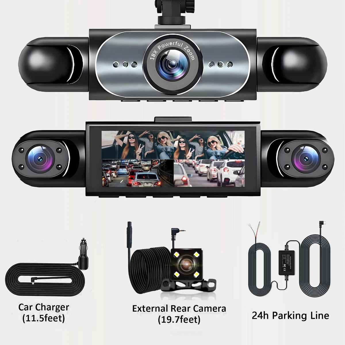 4 Channel Dash Cam 360° Car Video Recorder Black Box with Night Vision 24/7 Parking Monitor G-Sensor Loop Recording Auto Parts
