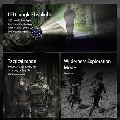 2026 New TANK Ultra 1400mAh Battery Military Smart Watch 10ATM Waterproof Heart Rate Tactical LED Flashlight Men Sports Bracelet
