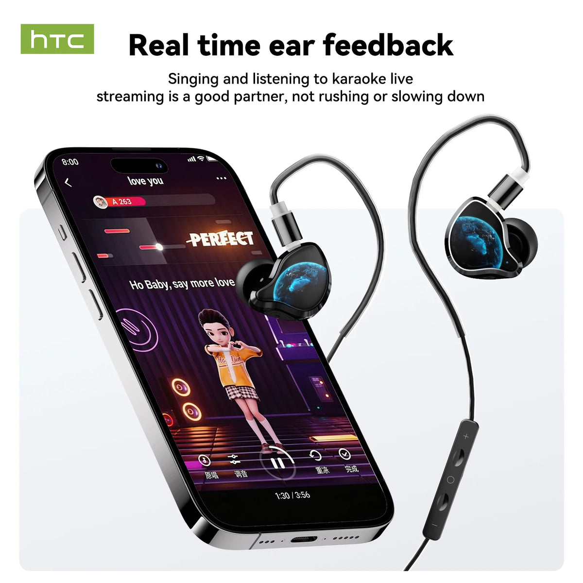 HTC NE81 TWS Wireless Earbuds Bluetooth ANC Wired Voice Control for Singing Live Streaming Touch Control Stereo Sports Earphone