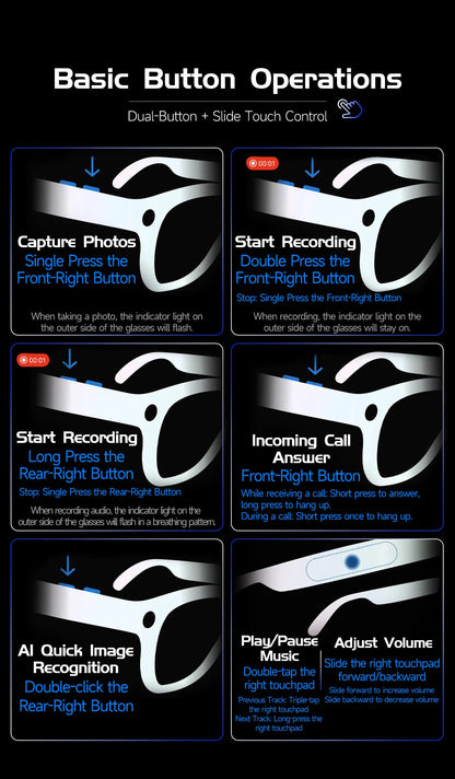 2026New AI Smart Glasses 120+Language Translation 800W Pixel Camera Video Music Player Call Business 8K Color Change Glasses Men
