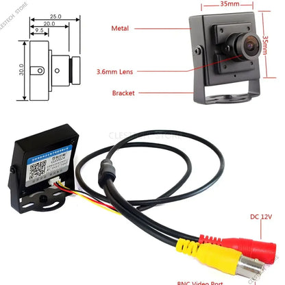 2.8mm/8mm/16mm Lens Super Small Analog HD Mini CCTV CVBS Metal Camera - Compatible TV for Home/Car Overtake with Bracket