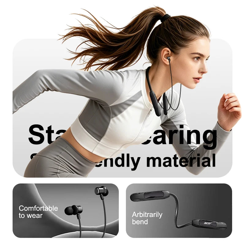 Acer Ohr810 Neckband-Style In-Ear Wireless Headphones, Secure Fit to Prevent Falling Off, Stereo Sound Effect, Bluetooth 5.4, Long Battery Life, Clear Calls, Suitable for Daily Sports and Commuting