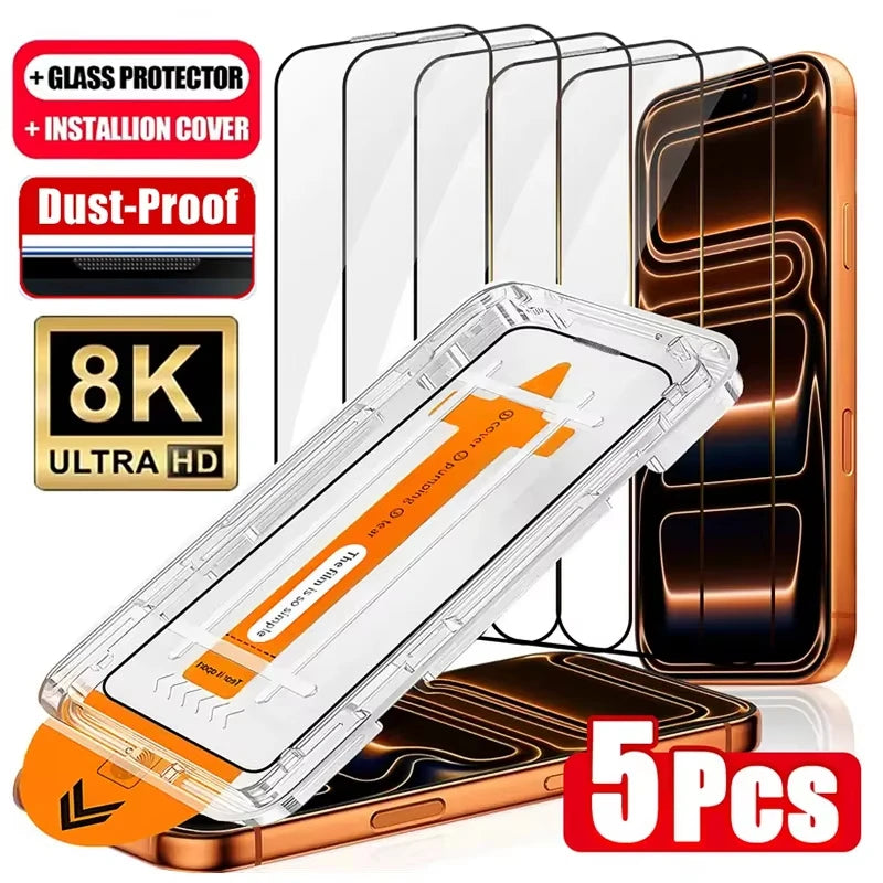 1-5PCS Tempered Glass For iPhone 18 17 Pro Max 17 Air 16 15 14 Plus 13 12 Mini 11 XR XS Dust Free Installation Screen Protectors
