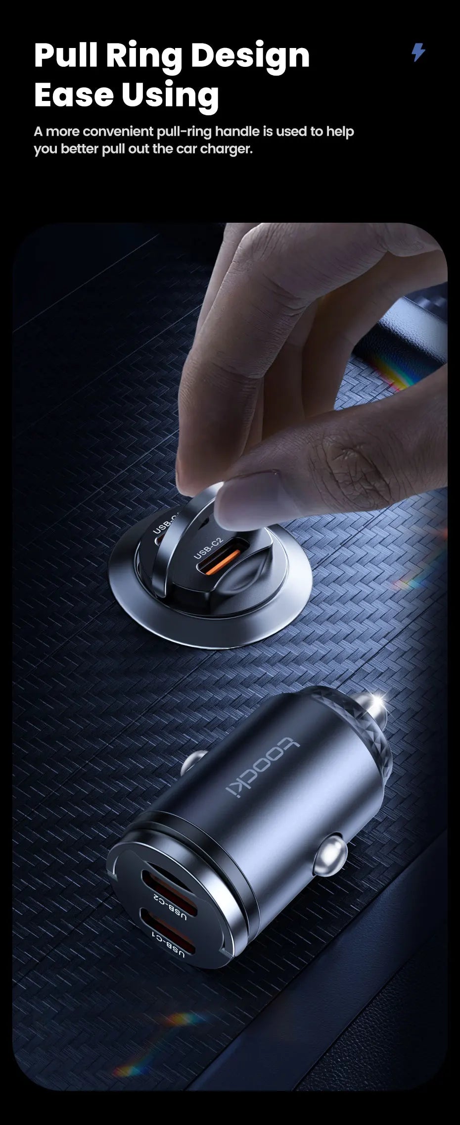 Toocki 45w Car Charger Dual Type C PD45w Fast Charging Car Phone Adapter For Xiaomi iPhone Oneplus Samsung Huawei POCO Cellphone