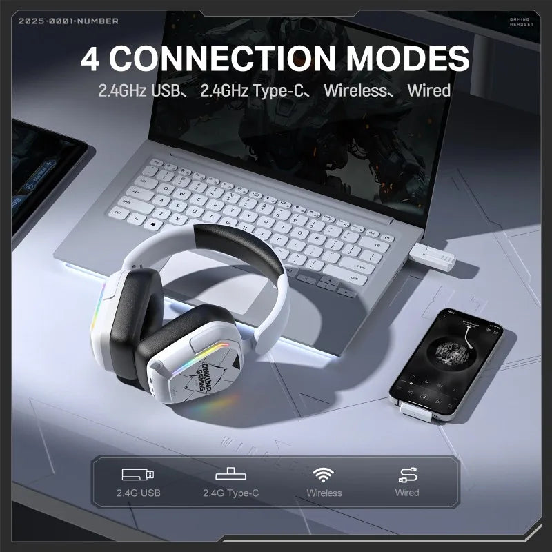 ONIKUMA GT883 Wireless Headset Gaming Headphones Four Mode Bluetooth 5.4 2.4G Low Latency RGB Light Foldable Earphones With Mic
