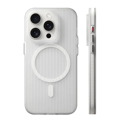 Geometric 3D Stripes Wireless Charging MagSafe Phone Case For iPhone 14 15 18Pro Max 15 13 Pro 16 Anti-fall Bumper Frosted Cover