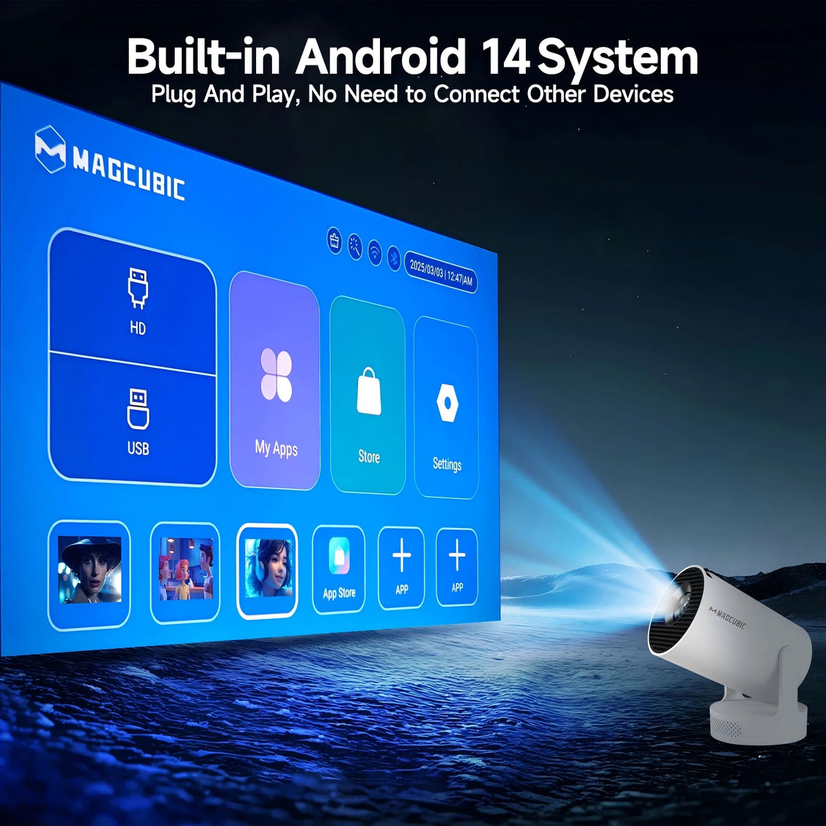 Magcubic 8K Projector HY300Pro+ Voice Control Projector Android 14 Beam 8000 Lumens Wifi6 BT5.4 Outdoor 8K Projector Portable Add Airmouse