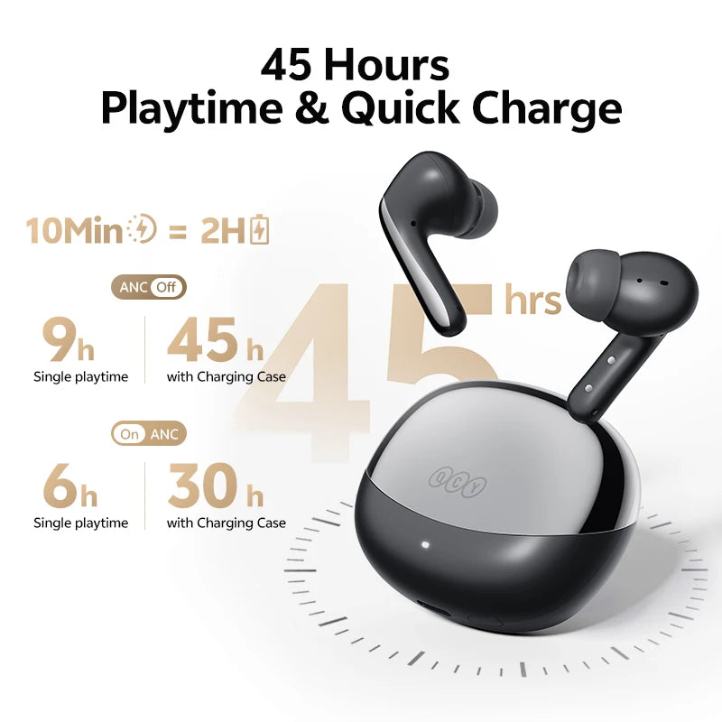 QCY BH25HT19A MeloBuds N60 Hybrid ANC Wireless Bluetooth 6.0 Earbuds LDAC Hi-Res Audio Dual Driver Headphone Bass Boost Earphone
