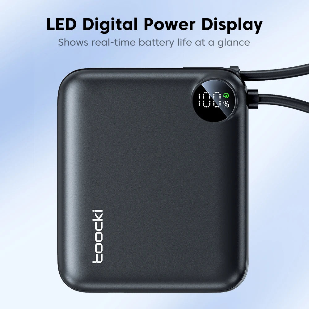 Toocki Portable PowerBank Built-in USB C Cable 10000/20000mAh PD 22.5W Fast Charging Power Bank for iPhone 16 15 14 13 Samsung