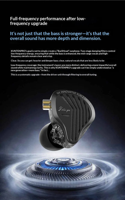 GK KUNTEN PRO HiFi In Ear Earphones Second Generation Dynamic Driver Long Stroke Bass Wired Headset For Music Audiophile