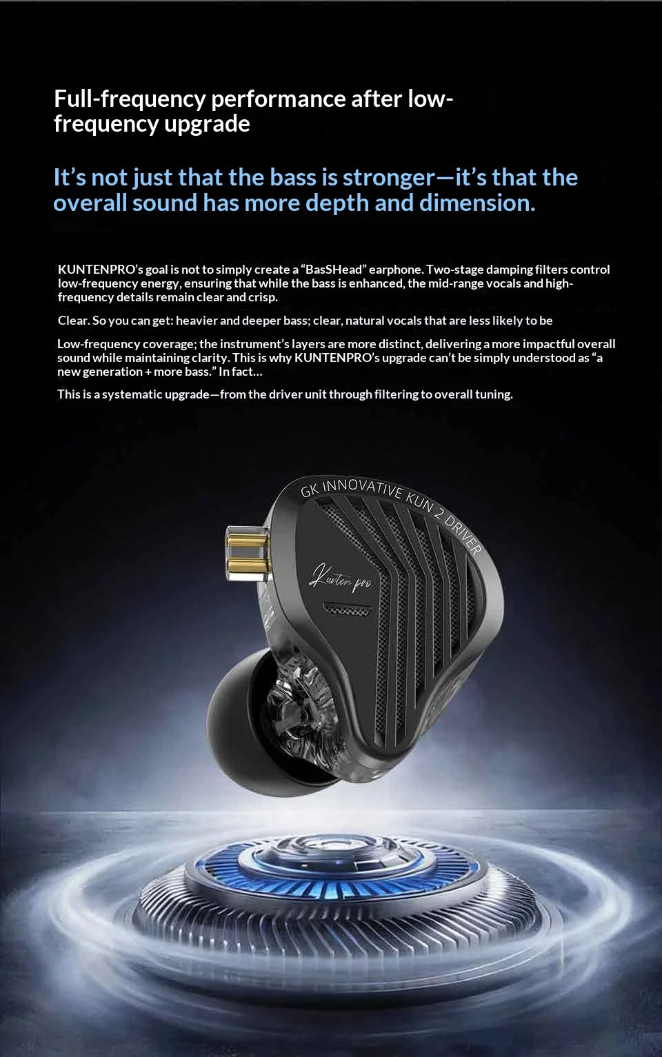 GK KUNTEN PRO HiFi In Ear Earphones Second Generation Dynamic Driver Long Stroke Bass Wired Headset For Music Audiophile