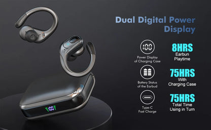 TWS Sports Earbuds Bluetooth 6.0 HIFI Bass Wireless Headphones LED Button Handsfree Earphone Noise Cancelling Waterproof Headset