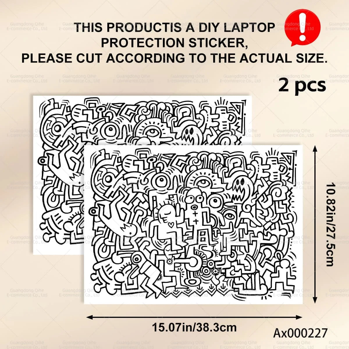 2Pcs Black White Doodle Laptop Skin, Waterproof Vinyl Graffiti Laptop Decal Art Stickers for MacBook HP Dell Universal Laptop