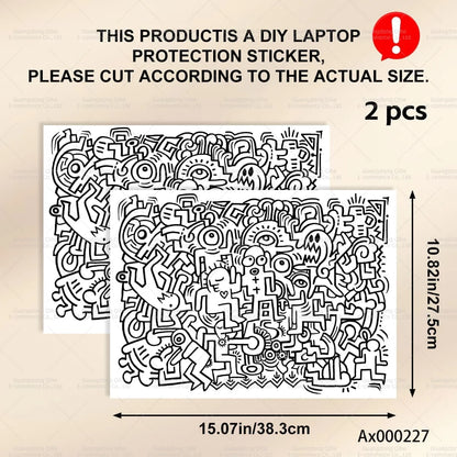 2Pcs Black White Doodle Laptop Skin, Waterproof Vinyl Graffiti Laptop Decal Art Stickers for MacBook HP Dell Universal Laptop