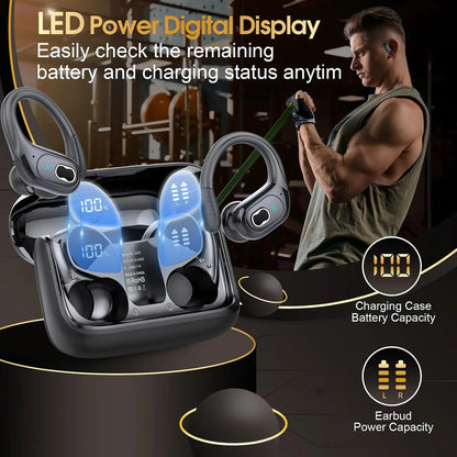Wireless Earbuds 5.4 Bluetooth Headphones Sports Ear Buds with Earhooks 75H Playtime Wireless Headphones for Workout Waterproof