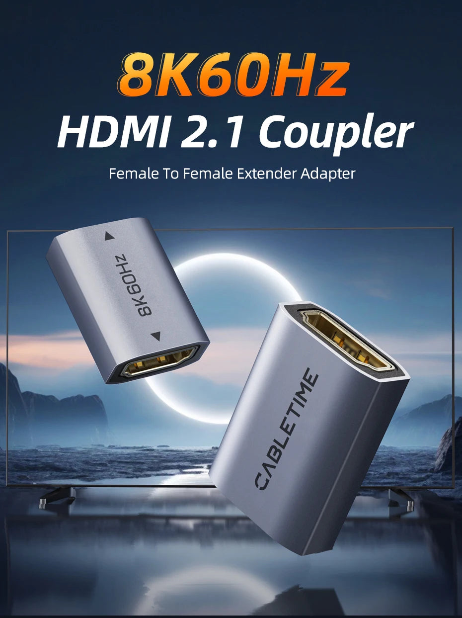 CABLETIME 8K HDMI 2.1 Extender Female To Female Converter Extension Adapter for Laptop PC TV PS3 PS4 Monitor Extension Adapter