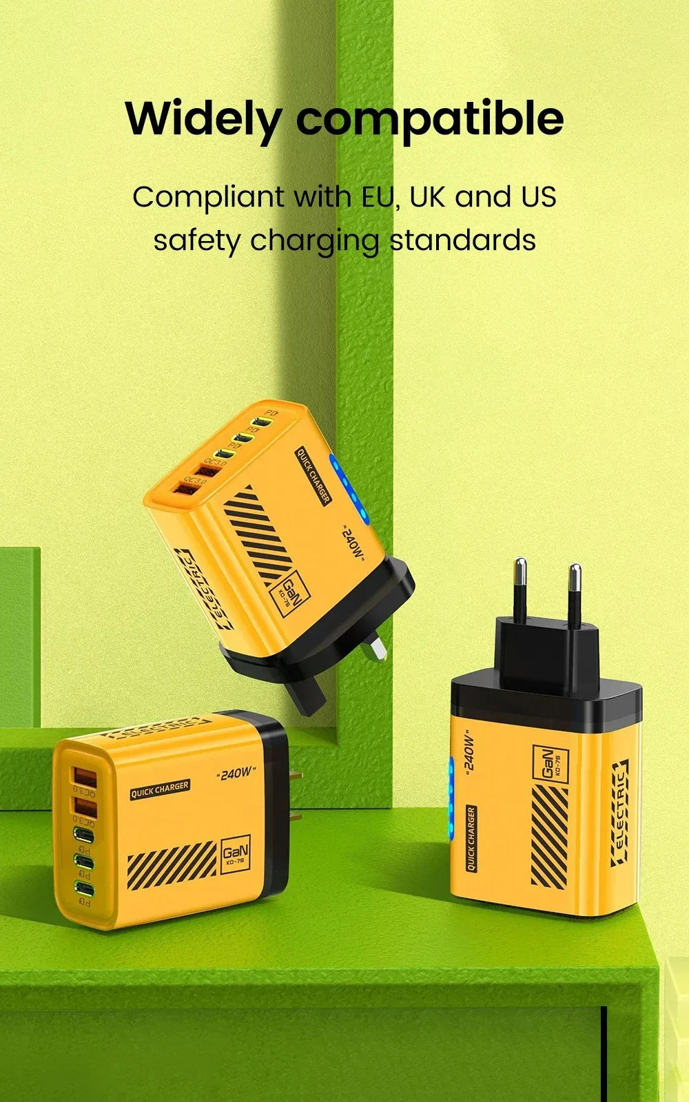 5in1 240W Type C Fast Charger US/EU Plug Desktop USB Charger Wall Adapter PD Quick Charge 3.0 USB C Phone Charging Head Adapter