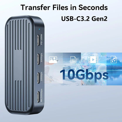 10Gbps USB C Hub with 4K@60Hz Video Output USB3.2 Gen2 Monitor Data Transfer PD100W for Laptops MacBook iPad Pro Type-C Devices