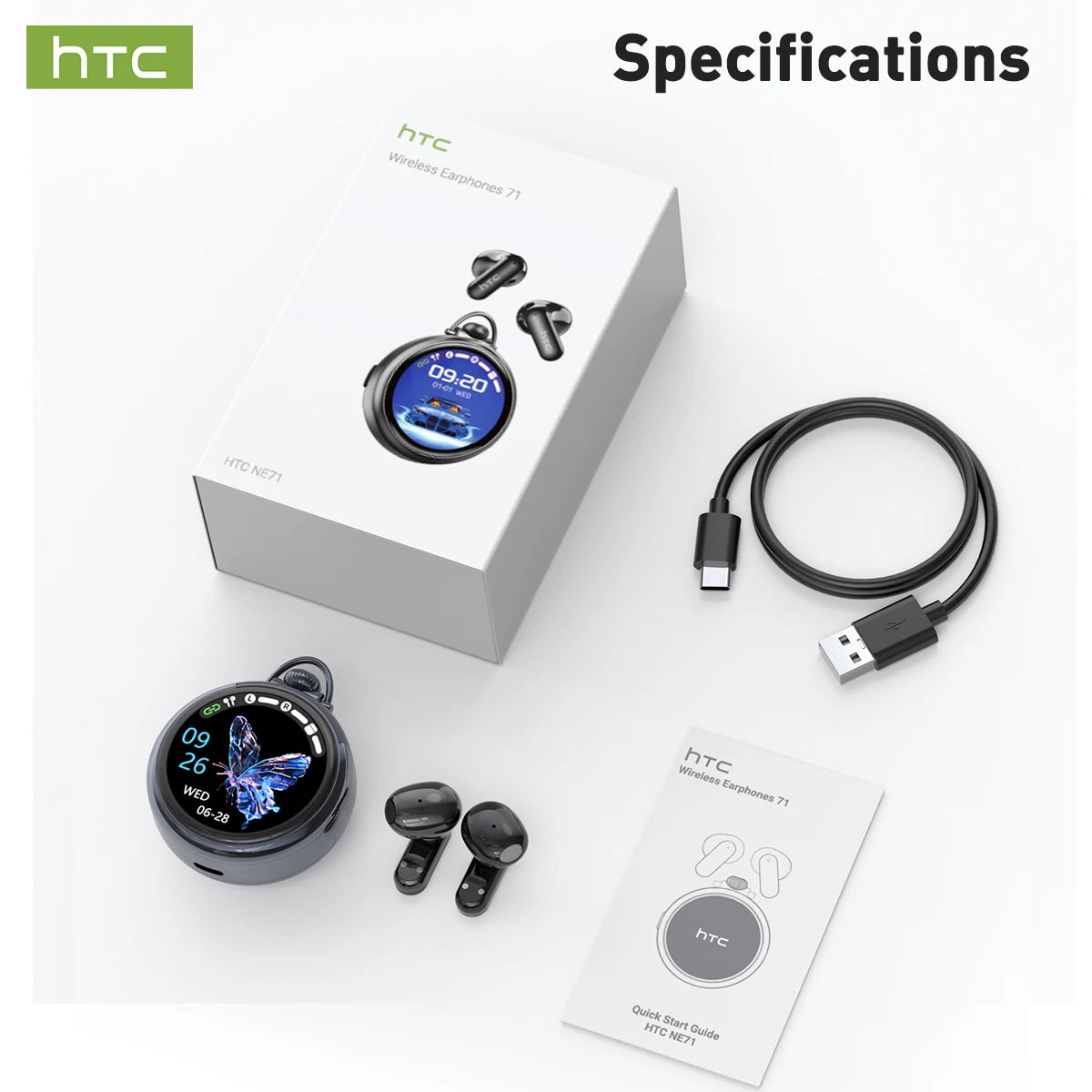HTC NE71 True Wireless Earbuds ANC Noise Cancelling Bluetooth 6.0 22H Playtime In-Ear Comfort Gaming Low Latency