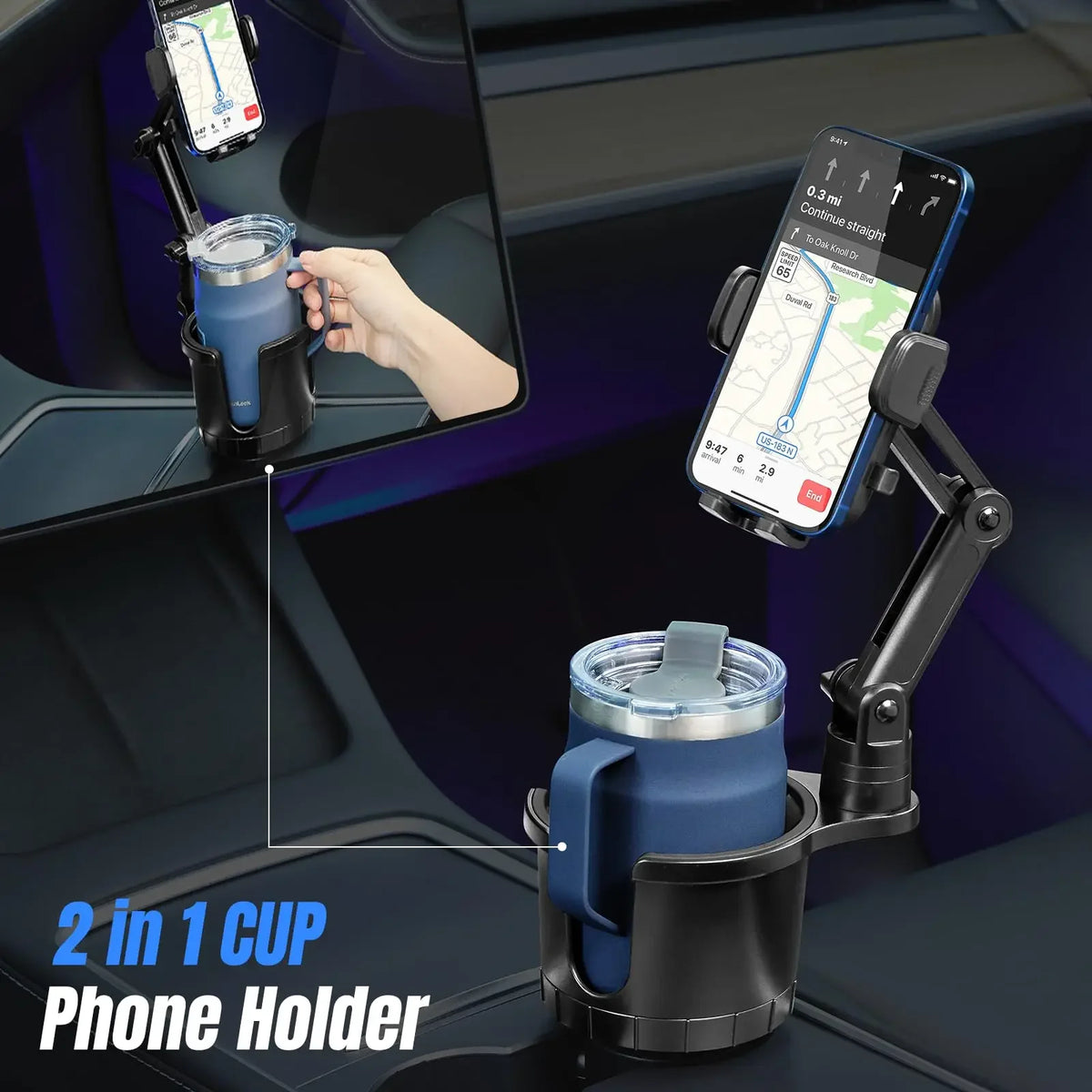 Car Phone Holder, Cup Holder Phone Mount With Memory Function 360°Rotation iPhone Car Phone Mount With Adjustable Long Neck
