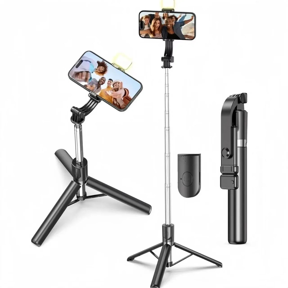 Portable Selfie Stick Tripod With Adjustable Fill Light Bluetooth Remote For iPhone