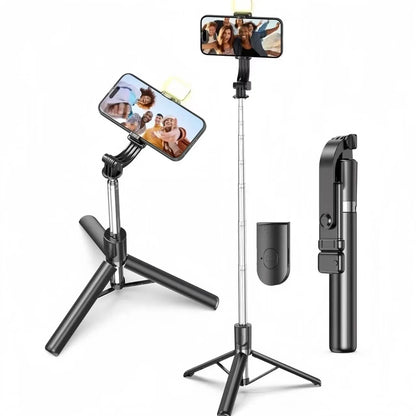 Portable Selfie Stick Tripod With Adjustable Fill Light Bluetooth Remote For iPhone